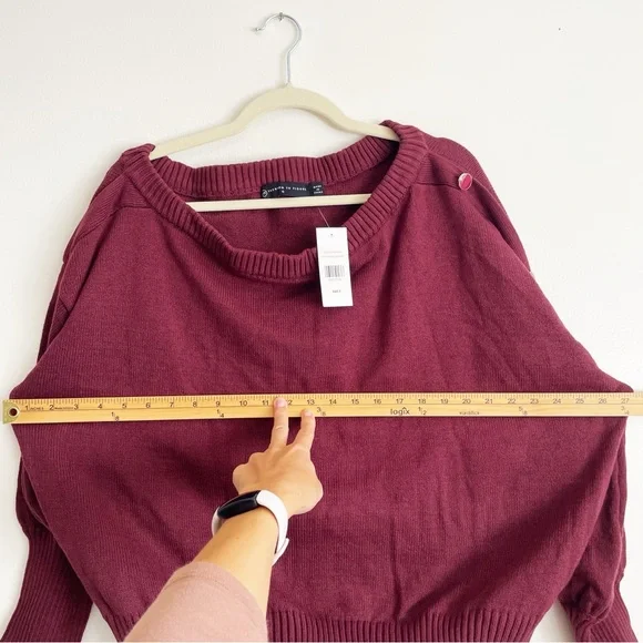 New Fashion to Figure Adrienne Off Shoulder Sweater button shoulder burgundy 0 - Picture 6 of 11